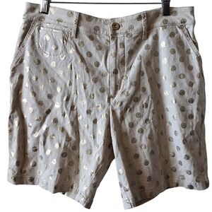 Anthropologie Gold Metallic Polka Dot Linen Blend Shorts Tan Beige Size 30
